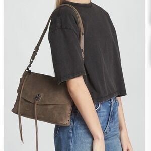 Rebecca Minkoff Leather Crossbody Shoulder Bag Taupe Silver Hardware‎